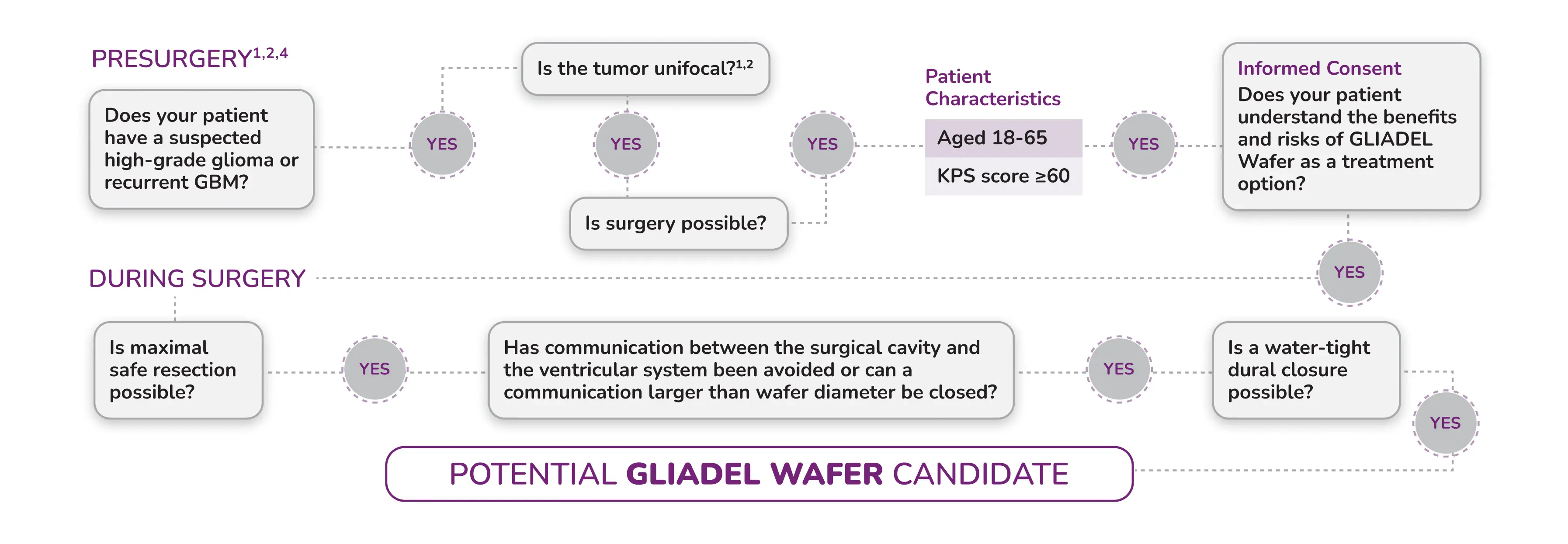 A flow chart showing how to recognizing the right patient fit for Gliadel Wafer.